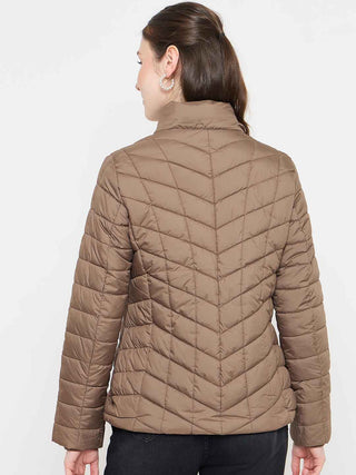 Madame Brown Colour Quilted Fur Hood Jacket