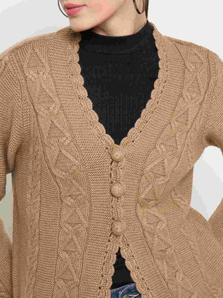 Madame Camel Cable Knit Acrylic Cardigan