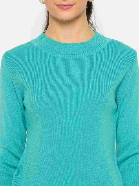 Madame Mock Neck Solid Sea Green Skeeve