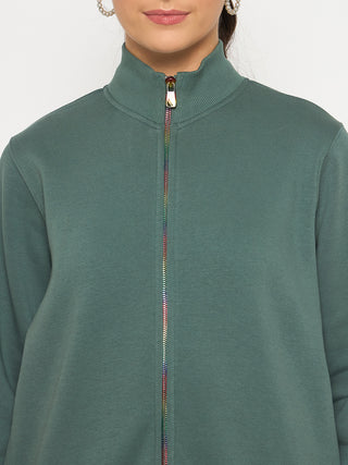 Madame Fleece T Neck Front Zip Blue Sweatshirt