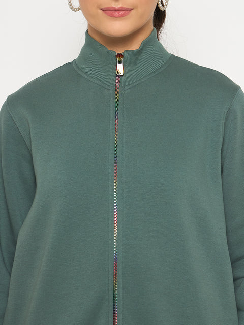 Madame Fleece T Neck Front Zip Blue Sweatshirt