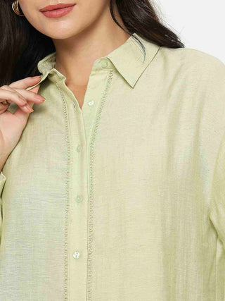 Madame Floral Lace Insertion Green Rayon Blend Shirt