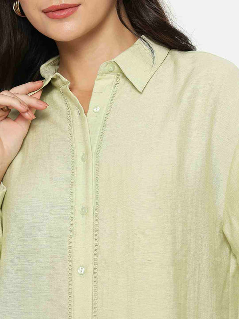 Madame Floral Lace Insertion Green Rayon Blend Shirt