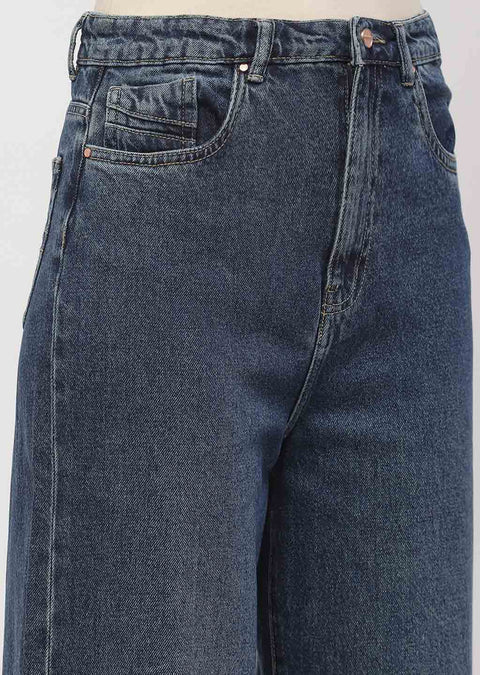Madame Light Washed Dark Blue Wide Leg Jeans