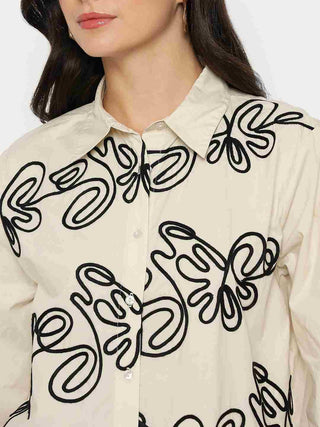 Madame Dori Embroidered Beige Cotton Shirt