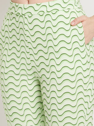 Madame Green Spread Collared Abstract Printed Co-Ord Set