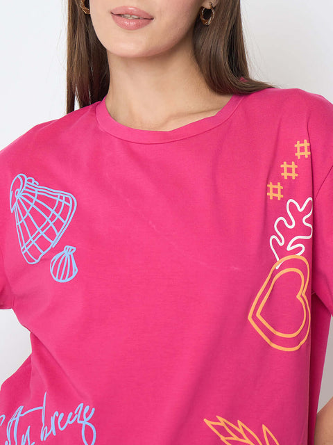 Madame Front and Back Printed Hot Pink Sinker T-shirt