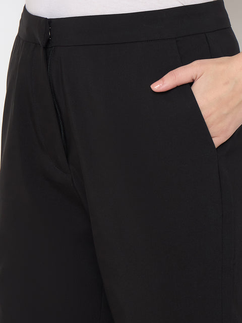 Madame Alex Waist Belt Detail Solid Black Trousers