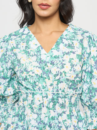 Madame Abstract Print Nylon Blend Pink Peplum Top