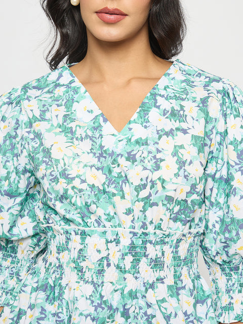Madame Abstract Print Nylon Blend Pink Peplum Top