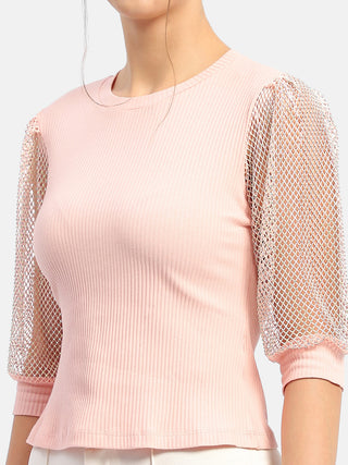 Madame Knit Sleeve Pink Regular Top