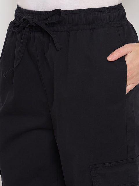 Madame Cotton Straight Black Cargo Pants