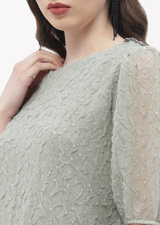 Madame Puff Sleeve Green Crinkled Fabric Top