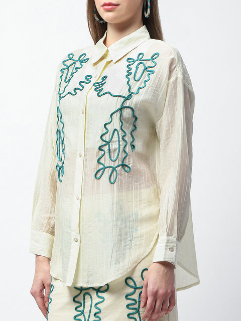 Madame Embroidered Tencel Blend Off White Shirt