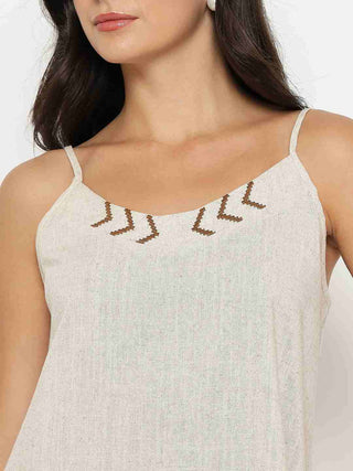 Madame Sleeveless Top and Straight Bottom Beige Co-ord Set