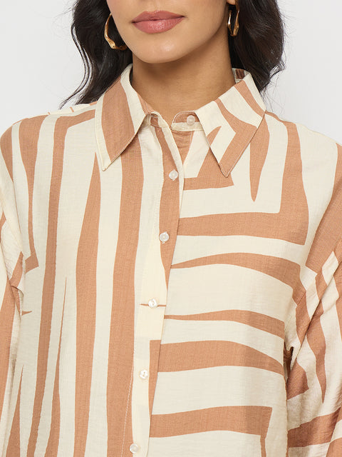 Madame Colorblock Top and Bottoms Rayon Blend Tan Brown Co-ord Set