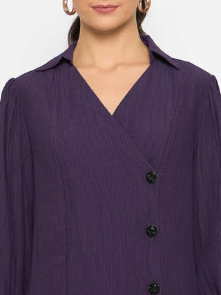 Madame Purple Asymmetrical Front Hemline Rayon Blend Shirt