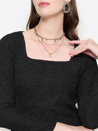 Madame Shanaya Kapoor Self Design Black Sheath Waffle Dress
