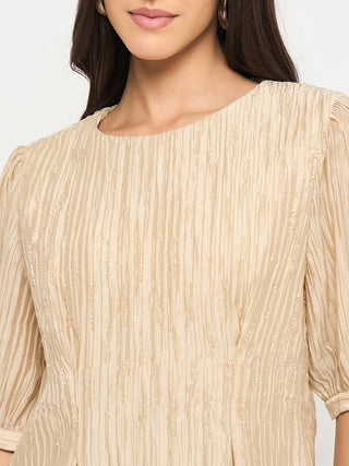 Madame Textured Embellished Tencel Blend Beige Top