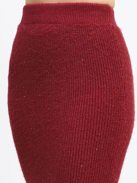 Madame Red Shimmery Turtleneck Top and Skirt Co-ord Set