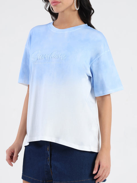 Madame Ombre Loose Fit Sky Blue Oversize Cotton T-shirt