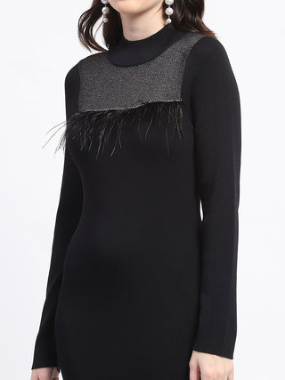 Madame Mock Neck Black Bodycon Midi Dress