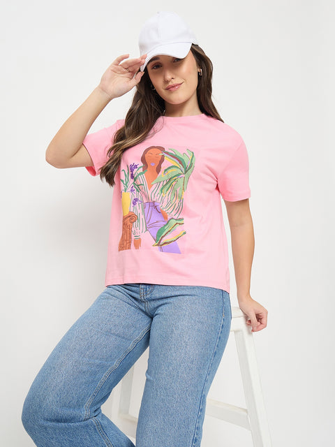 Madame Pink Graphic Print Cotton Round Neck T-Shirt