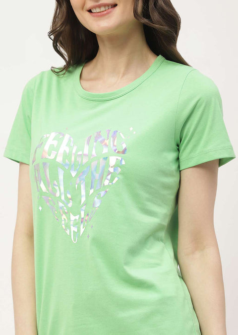 mSECRET Graphic Print Green & Peach Combo T-shirt