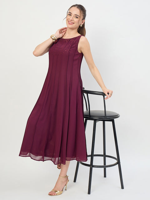 Madame Plum Embellished Fit and Flare Midi Dress