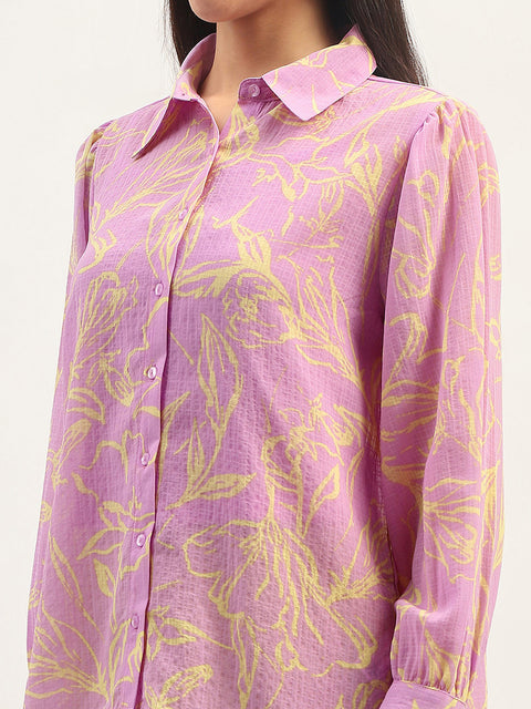 Madame Floral Print Bishop Sleeve Lilac Shirt