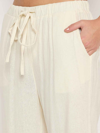 Madame Solid Rayon Blend Cream Straight Trousers