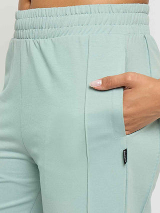 Madame Straight Fit Cotton Blend Mint Green Track Bottoms
