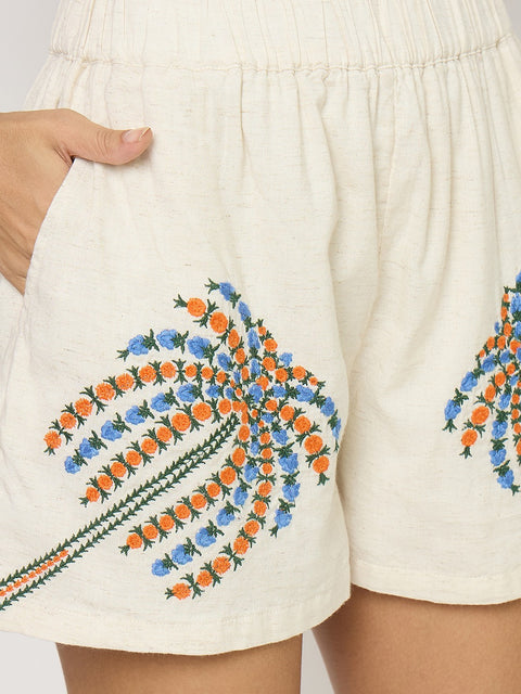 Madame Printed Beige Cotton Blend Co-ord Set
