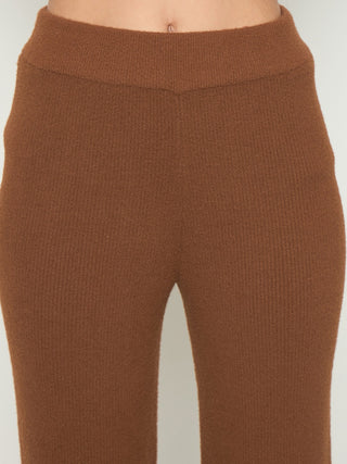 Madame Three Piece Solid Brown Knit Co-ord Set