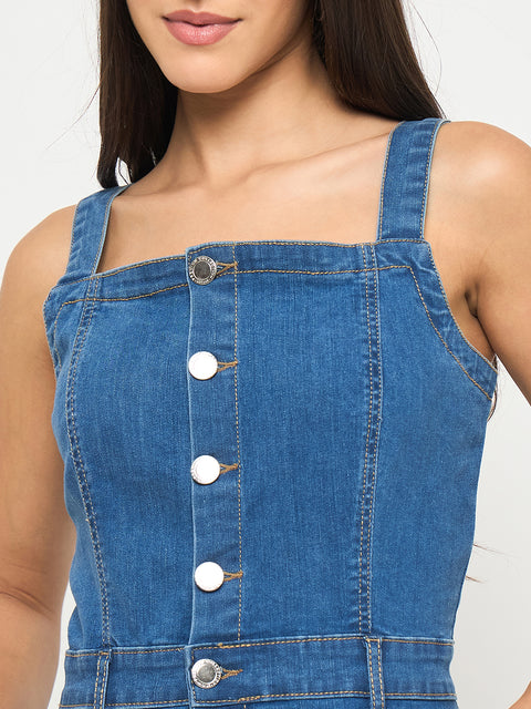 Madame Divided Buttoned Mid Blue Denim Mini Bodycon Dress
