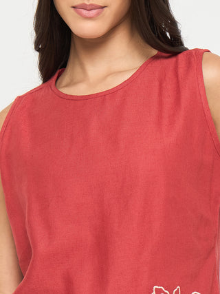 Madame Floral Embroidered Hem Top and Bottom Rust Red Co-ord Set