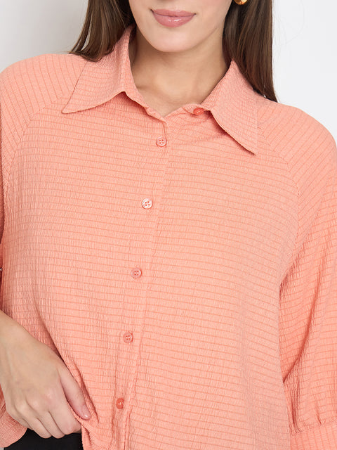Madame Shirt Collar Buttoned Orange Crop Shirt