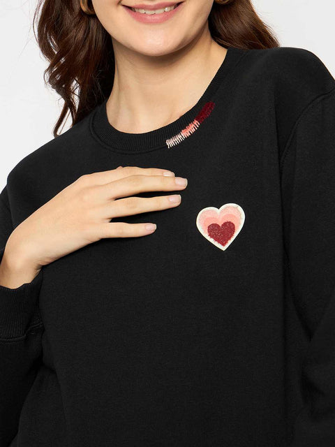 Madame Fleece Patched Black Sweatshirt