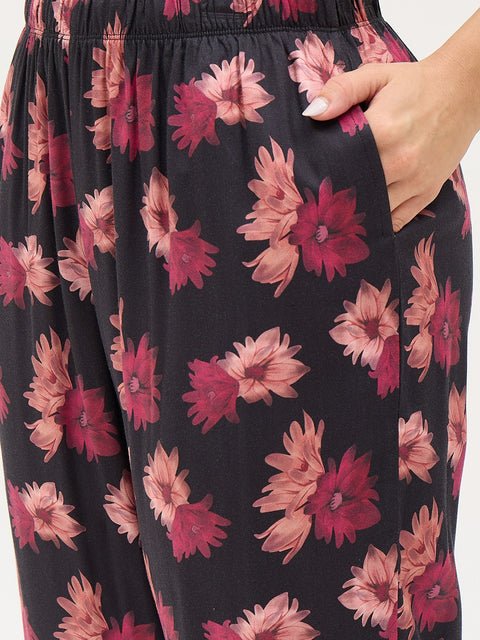 mSECRET Black Floral Print Night Suit