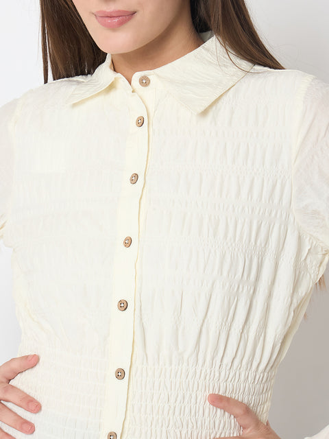 Madame Smocked Waist Off White Peplum Shirt