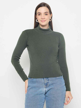 Madame Textured Scalloped Hem Green Knitted Top