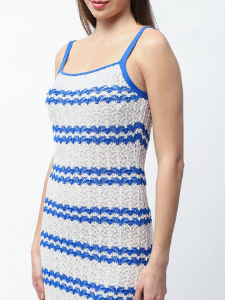 Madame Striped Blue Cotton Midi Knitted Dress
