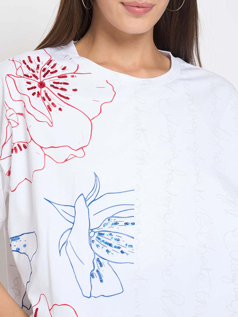 Madame Printed Handwork Detail White Sinker T-shirt