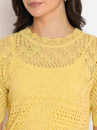 Madame Acrylic Blend Top and Skirt Yellow Knitted Co-ord Set
