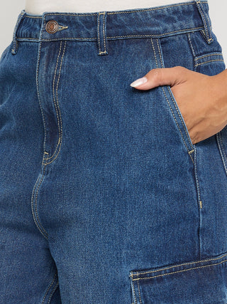 Madame Wide Leg Dark Blue Cotton Denim Cargo