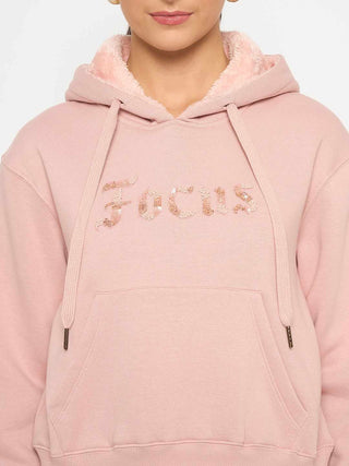 Madame Fleece Placement Printed Handwork Detailed Dusty Pink Sweatshirt