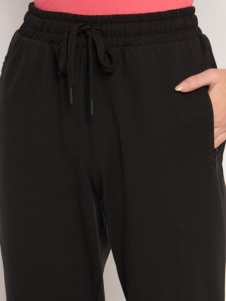 Madame Knit Reverse Panels Solid Black Jogger Style Track Bottoms