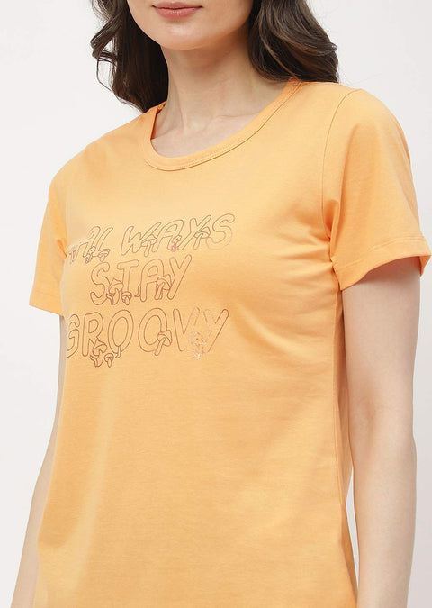 mSECRET Typography Orange & Lilac Combo T-shirt