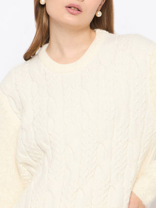 Madame Cable Knit Full Sleeve Off White Sweater
