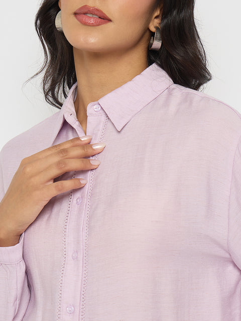 Madame Lace Detailed Lilac Nylon Blend Shirt